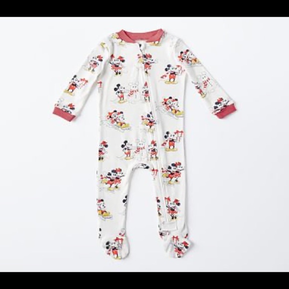 pottery barn kids - organic disney mickey footed holiday pajamas christmas